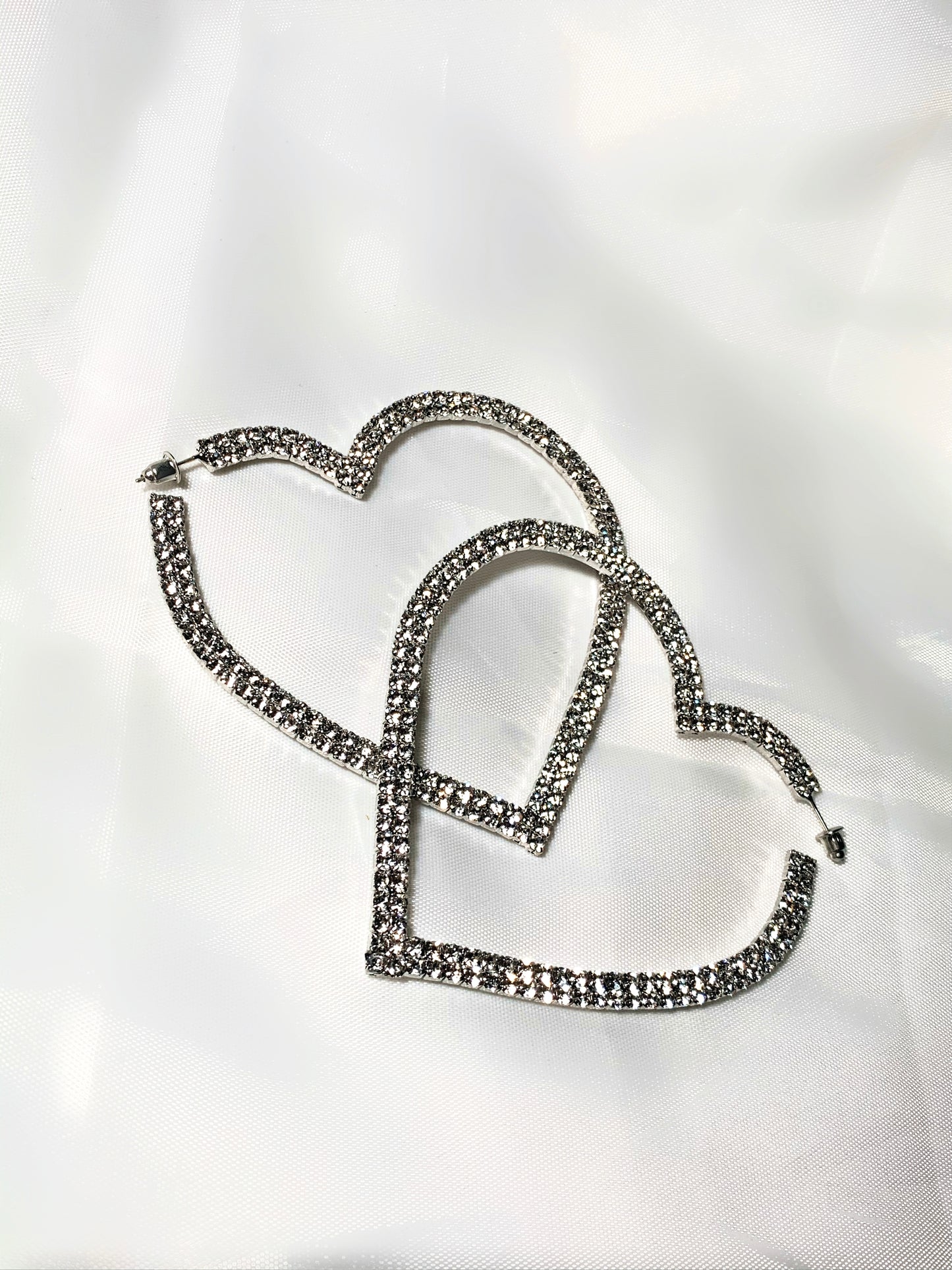 Silver Pavé Heart Hoops