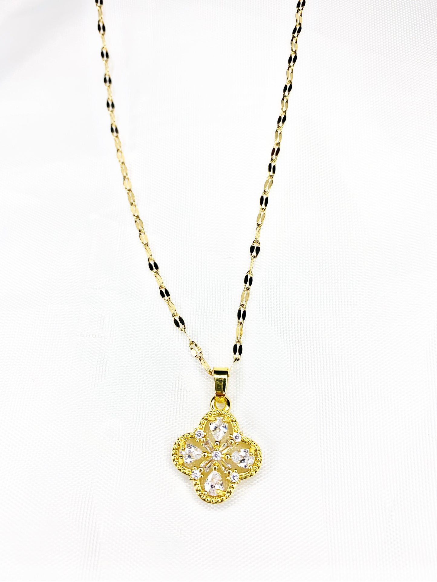 Gold Pavé Clover Necklace