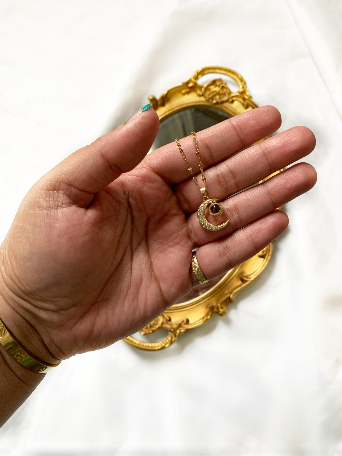 Gold Moon Pavé Necklace