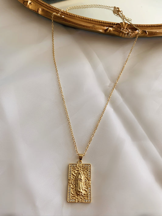 Gold Pavé Virgin Mary Necklace