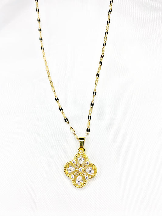 Gold Pavé Clover Necklace