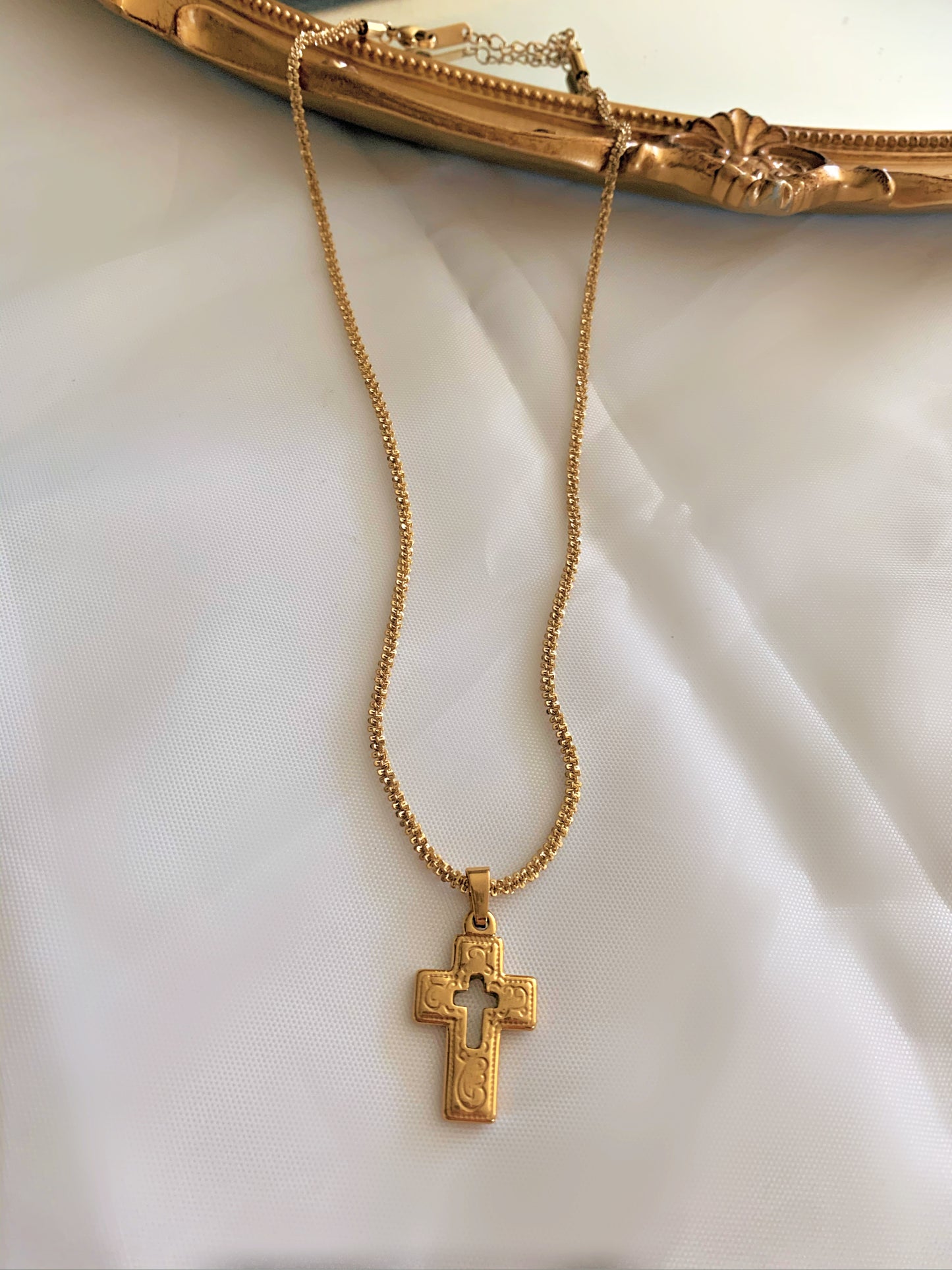 Gold Engraved Cross Necklace