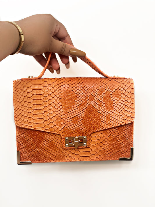Orange Snakeskin Handbag