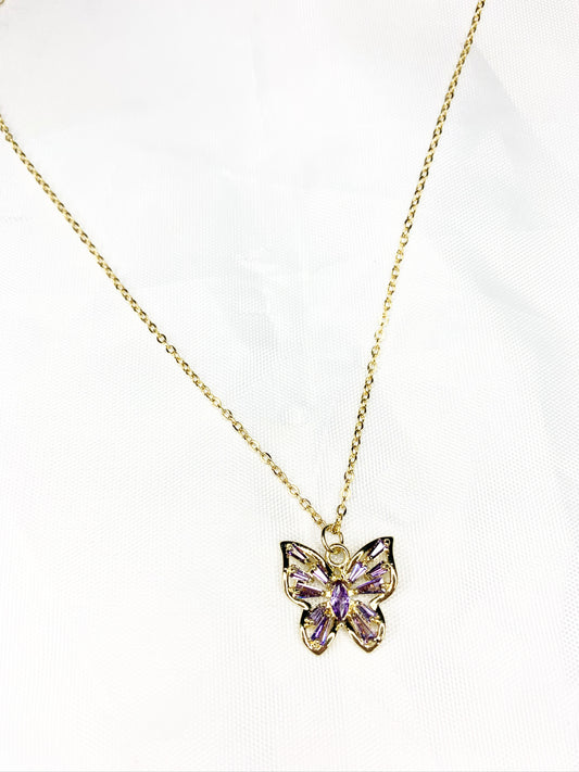 Lavender Crystal Butterfly Necklace